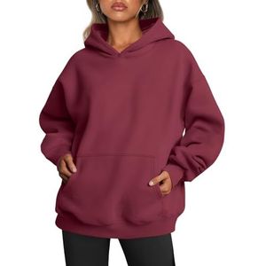 Trendy Queen Oversized hoodies voor dames fleecen sweatshirts met lange mouwen, truien, herfst- en winterkleding, Rood, M