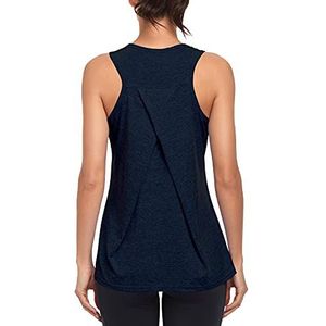 Workout Tank Tops voor Vrouwen Gym Atletische Mouwloze Running Tops Yoga Shirts Racerback Sport Vest (Donker blauw, L)
