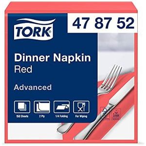 Tork Dinnerservet Rood, 1/4-vouw 2-laags, 40 x 39 cm, 12 x 150 servetten, 478752