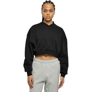 Urban Classics Dames Sweatshirt Ladies Cropped V-hals Black XXL, zwart, XXL