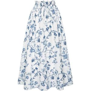Scarlet Darkness Victoriaanse maxi-rokken voor dames, zomer, bloemen, lange rok met zakken, Blauw-wit Bloemen, L
