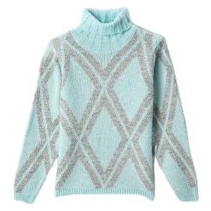 Koton Girls's Turtleneck Argyle Patterned Long Sleeve Sweater, blauw design (6d4), 11-12 Jaar