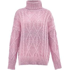 myMo Dames coltrui, trendy gestructureerde pullover polyester PINK ROZE maat XL/XXL, roze., XL