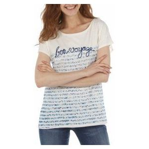 ESPRIT dames T-shirt met tekst, gestreept