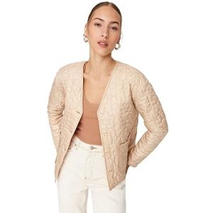 Trendyol Effen winterjas met dubbele rij knopen voor dames, Beige, L