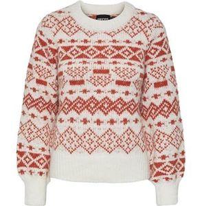 Bestseller A/S Pcjianna Ls O-Neck Knit Bc Pullover voor dames, Cloud Dancer/patroon: rode klei, M