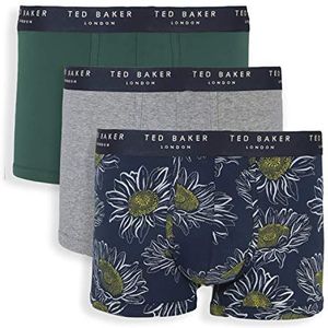 Ted Baker Heren 3 Pack Katoen Stretch Patroon Trunk, Insignia Blue Flapjack/Heather Grey/Forest Biome, S