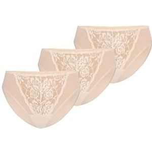 Teyli 3-pack slips voor dames, mesh-slip, bloemenkant, volledig comfortabel, ademend, rekbaar, 3 stuks, glamour, Beige, 34