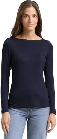 Tom Tailor - Slim Fit Shirt - Effen Kleur - Lange Mouwen - Boothals