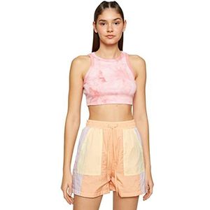 Koton Dames Crop Sport Tanktop Tie-Dye Looking Halter Neck Cotton Shirt, Rose Design (64A), L