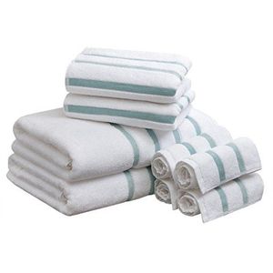 Comfort Spaces Cotton 8 Piece Bath Towel Set Striped Ultra Soft Hotel Quality Quick Dry Absorbent Bathroom Shower Hand Face Washcloths, Multi-Sizes, Zero Twist Aqua 8 Piece