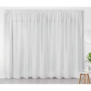 LINDER Gordijnen voor binnen, klaar om op te hangen, transparant, elegant, voor ramen, polyester, linnen, wit, plooiband, afmetingen 240 x 240 cm, ideaal voor woonkamer, slaapkamer, keuken