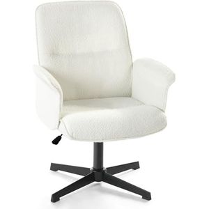 39F FURNITURE DREAM Ergonomische bureaustoel, Scandinavisch, 360 graden draaibaar, in hoogte verstelbaar, zachte stof, wit, bouclette, 66 x 63 x 82-94 cm