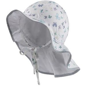 Sterntaler Zonnehoed voor meisjes, vlinders met nekbescherming en bindband, wit, 45