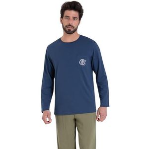 Athena Easy Coton, lange pyjama met O-hals, nacht voor heren, inkt/kaki, XL