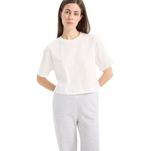 DeFacto Oversized crop tops voor dames, klassiek basic shirt voor dames, comfortabel oversized shirt voor vrouwen, ecru, XS