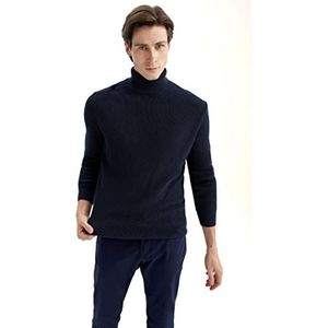 DeFacto Heren gebreide trui met lange mouwen ronde hals sweater - slim fit trui voor heren tops (marineblauw, XL), navy, XL