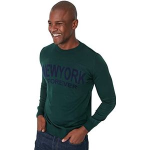 Trendyol Heren ronde hals effen slanke trui sweatshirt, smaragdgroen, S, Emerald Groen, S
