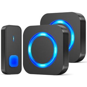 SURFOU Deurbel met 2 Plug in Ontvangers, Waterdichte Draadloze Deurbelset Bel Deurbel Voor Buiten, 400M Bereik, 55 Melodieën, 5 Volumes, Huisdeurbel met Batterij, Led-Display, Zwart