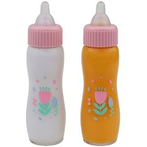 JC TOYS - Magische fles voor poppen, 2 flesjes (melk en sap, vlindermotief, past zich aan alle polsen aan, 2 jaar