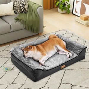 YITAHOME Medium hondenbed, wasbare orthopedische traagschuim hondenbedden en bank met afneembare rits, 89 x 63 x 18 cm, grijs