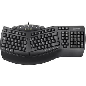 Perixx PERIBOARD-512 Ergonomisch split-toetsenbord met USB-poort, gedeeld ontwerp, met 7 multimediatoetsen en geïntegreerde handsteun, Italiaanse QWERTY, zwart