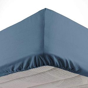 Douceur d'Intérieur Hoeslaken, eenpersoonsbed, 90 x 190 cm, microvezel, effen, Oscar nachtblauw, 100% polyester