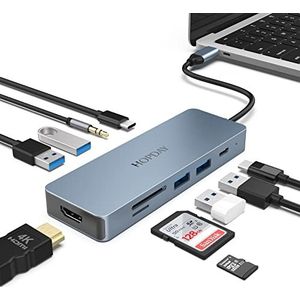 USB C HUB, 10-in-1 USB C dockingstation met USB-A 3.0, 2 USB-A 2.0, USB-C 3.0, HDMI 4K, 1 x 100W PD, Micro Audio, SD TF compatibel met laptop, Windows, MacOS, Linux