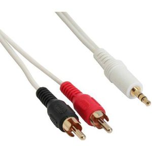 InLine 89939X RCinch/jack kabel, 2 x RCA-stekker op 3,5 mm stekker, wit/goud, 3 m