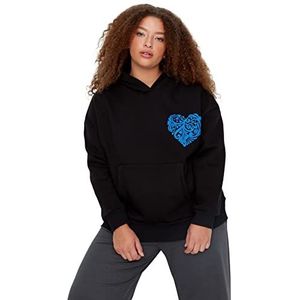 Trendyol Dames etnische lange mouwen regular sweatshirt in plussize, zwart, XXL/Grote maten