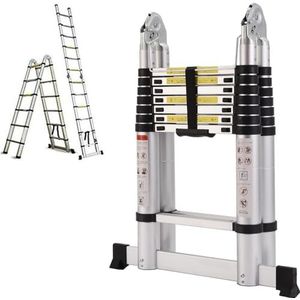 Nictemaw Multifunctionele ladder, 2-in-1 vouwladder, 5 m telescopische ladder van aluminium, 150 kg belastbaarheid, 16 sporten
