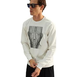 Trendyol Heren ronde hals abstract normaal sweatshirt, Ecru, S, Ecru, S