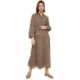 Trendyol Dames bloemenpatroon riem gedetailleerde zoom chiffon weven jurk, camel, 62