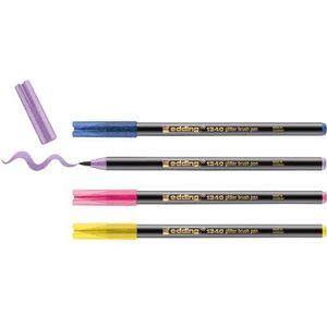 edding 1340 glitterpennen - veelkleurig - 4 brush pennen met intensief glittereffect - penseelpunt 1-6 mm - ideaal voor handletteren, schrijven, tekenen en inkleuren van grote oppervlakken
