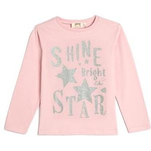 Koton Girls T-shirt met lange mouwen, ronde hals, ster, bedrukt, glittery katoen, roze (250), 6-7 Jaar