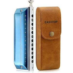 East top Upgrade chromatische mondharmonica 12 gaten 48 toon sleutel van C, chromatische mondharmonica voor volwassenen, studenten en professionals met blauwe cover (EAP-12)