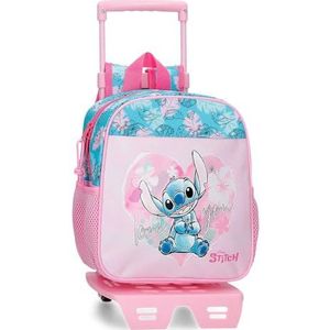 Joumma Disney Heart Stitch-schoolrugzak met trolley, roze, 23 x 25 x 10 cm, polyester, 5,75 l, Roze, Eén maat, schoolrugzak met trolley