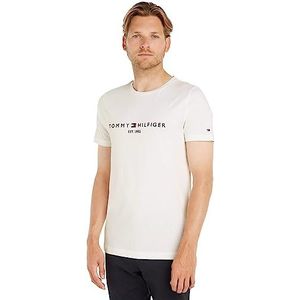 Tommy Hilfiger Heren T-shirt korte mouwen Tommy Logo Ronde hals, wit (snow white), 3XL