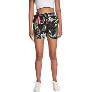 Urban Classics Dames Shorts Ladies AOP korte damesbroek met bloemenpatroon, viscose resort shorts in vele kleuren, maten XS - XXL, black flower, M
