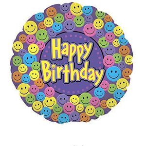Suki Gifts S9114341 Kleurrijke Smileys Happy Birthday folieballon, heliumballon, meerkleurig