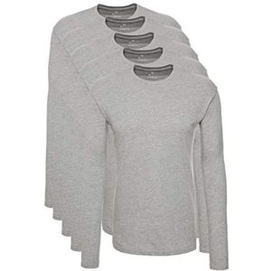 Lower East Heren Shirt met lange mouwen en ronde hals, gemaakt van 100% katoen, Grijs, set van 5, 3XL