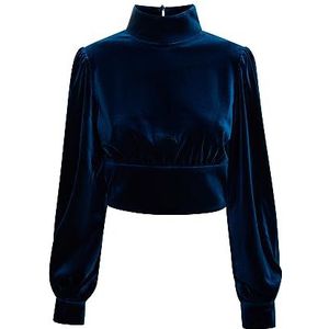 NALLY Damesblouse van stretchfluweel, blauw, M