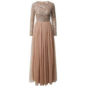 Maya Deluxe Maya verfraaid lange mouw maxi jurk bruidsmeisje taupe blush, Taupe Blush, 32