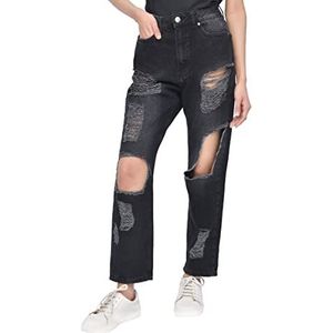 M17 Womens Dames Denim Multi Rip Mom Jean Hoge Taille Klassieke Casual Katoen Broek Broek Met Zakken, Zwart, 40 NL