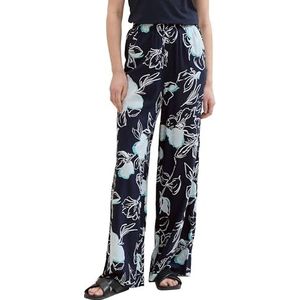 TOM TAILOR - Lea Straight - Broek - Navy Blue Flower Design