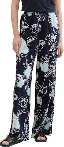 TOM TAILOR - Lea Straight - Broek - Navy Blue Flower Design