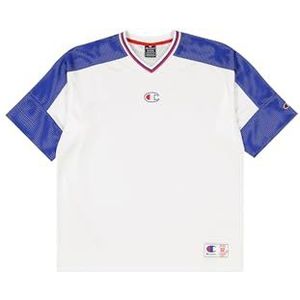 Champion Legacy Retro Sport (220329) - Shiny PolyWarpKnit Unbrushed Crewneck T-shirt, wit/diepblauw (Wht/BAI/CRD), L Retro Sport Heren FW24, Wit/diepblauw (Wht/Bai/Crd), L