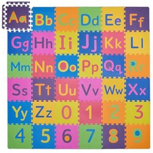 Relaxdays puzzel speelmat, letters en cijfers, 90 delen, foam puzzelmat, kinderen, baby's, BxD 180,5x180,5 cm, kleurrijk