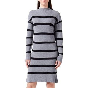 Vila Dames Viril L/S Mockneck Knit Dress/Ln jurk, Medium Grey Melange/Stripes: zwart, M