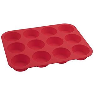 Dr. Oetker Muffinvorm 12 cups 34 x 26 x 3 cm FLEXXIBLE LOVE, siliconen van voor muffins, bakvorm gemaakt van hoogwaardig platina siliconen, vorm met anti-aanbakeigenschappen (kleur: rood),